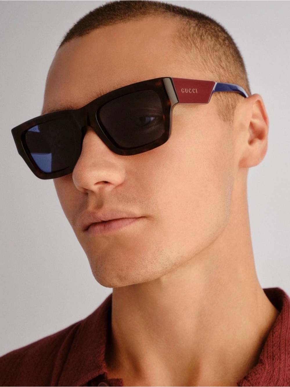 New Gucci GG1668S 002 Havana Sunglasses with Burgundy & Blue Temples Authentic - Picture 1 of 5